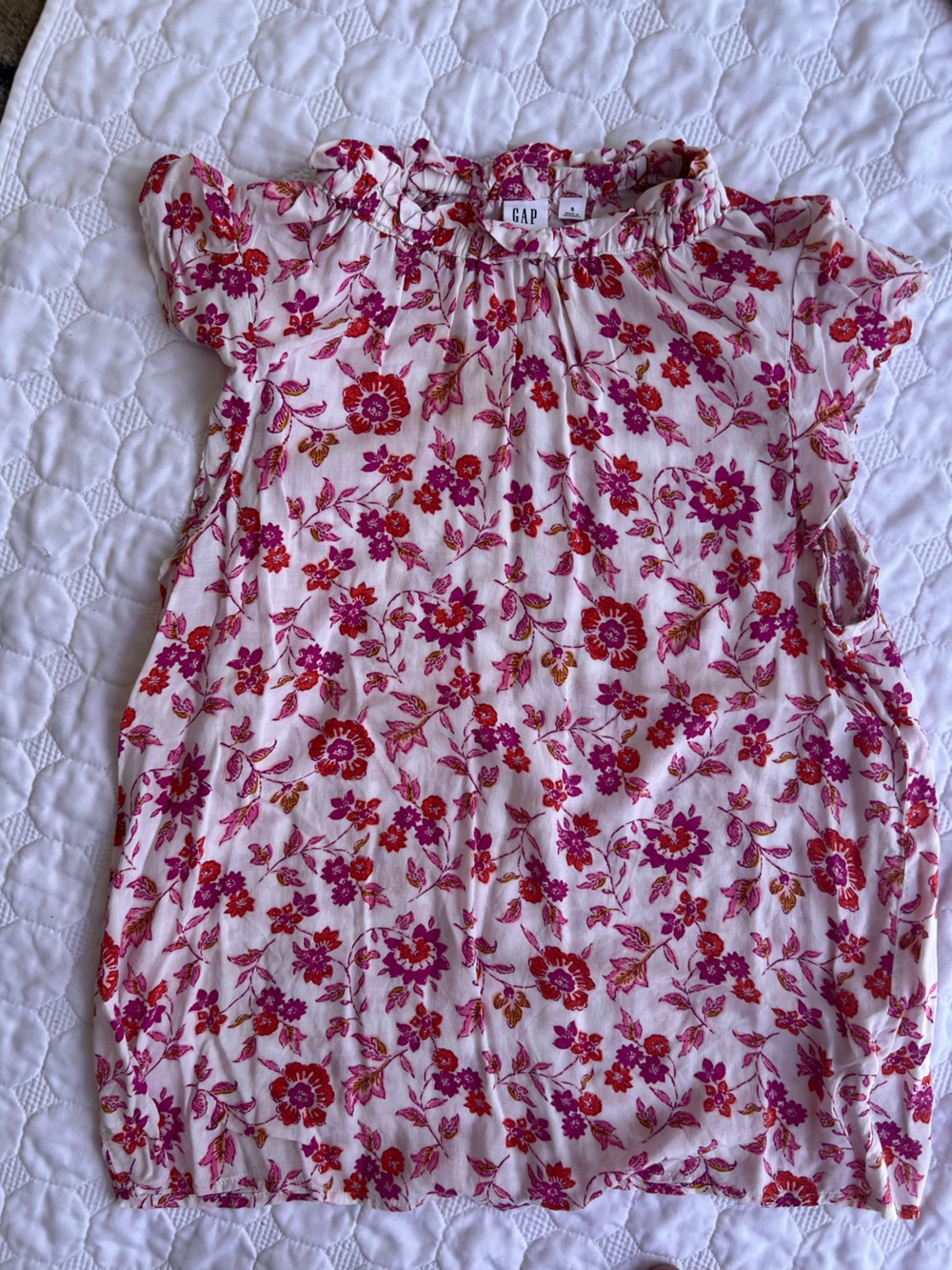 Gap Floral Ruffle Sleeveless Knit Top - Pink and Red - Size Small - Like New